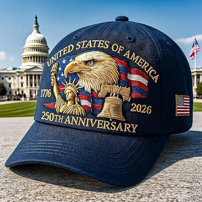 United States 250th Anniversary Cap Adjustable Washed Cotton Baseball Cap Vintage Tribute Eagle Printed Patriotic Trucker Hat