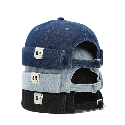 Top Denim Docker Cap Without Visor Letter Label Brimless Caps Adjustable Solid Color Hat Hats Unisex Adult Retro Hip Hop Street