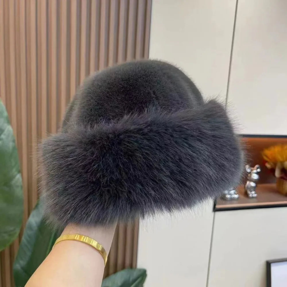 Fur Hat Women Warm Snow Ski Cap Female Faux Fox Fur Thick Warm Winter Hat Lady Windproof Russian Hat Ear Warmer Bonnet Hot Sale
