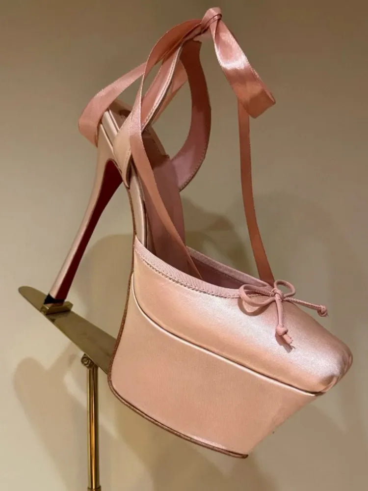 European and American Summer Women's Thick Bottom Stiletto Sandals Square Headband Butterfly Wedding Party Ballet High Heels