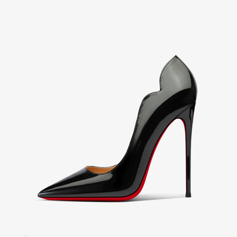 Red pointed high-heeled shoes for women 2025, new slim heel patent leather French sexy plus size black professional single shoes