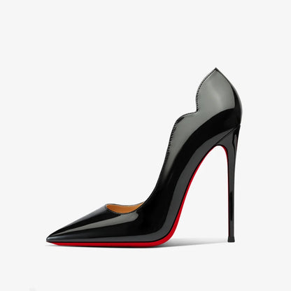 Red pointed high-heeled shoes for women 2025, new slim heel patent leather French sexy plus size black professional single shoes