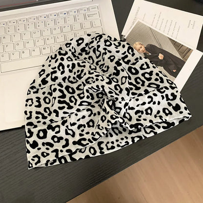 American Leopard Print Pullover Short Brim Stacking Hat Women's Spring and Summer Personality Big Head Thin Skull Beanie Cap