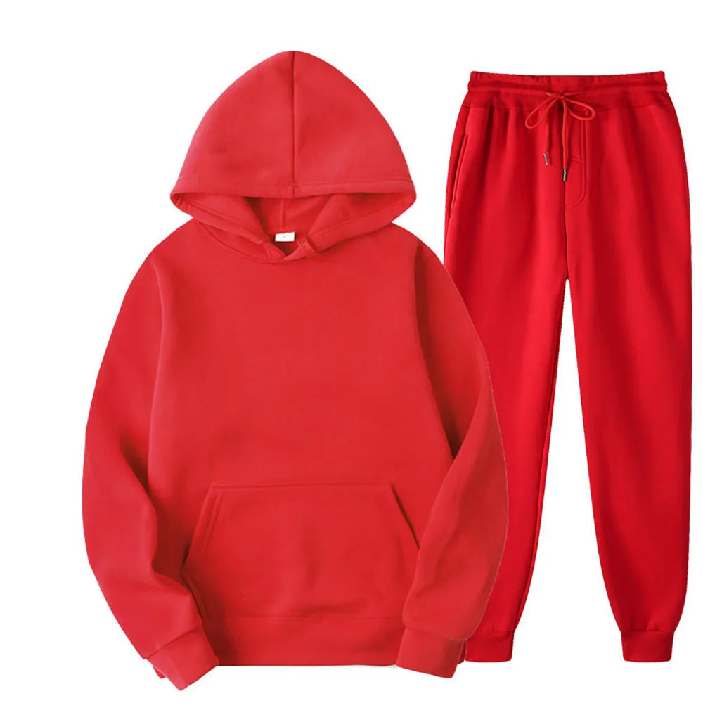 Men Tracksuit 2 Pieces Sets Hooded Sweatshirt +Drawstring Pants Male Hoodies Running Sportswear Men Women Autumn Sportwear