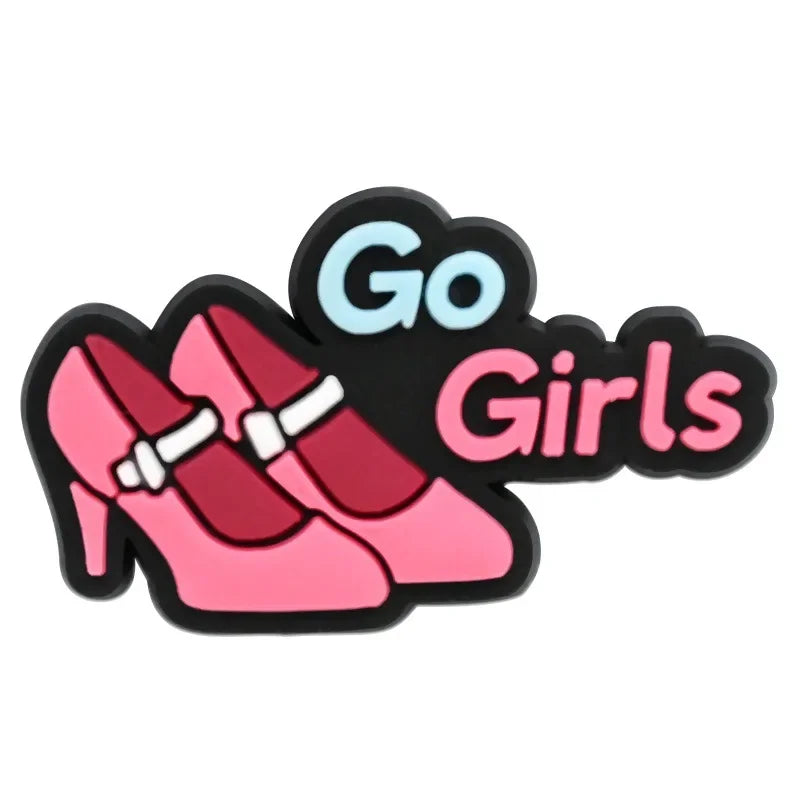 Cute Pink Power Shoe Charms Decoration for Crocs Pin Accessories Charms Bracelet Wristband DIY Shoe Women Party Gifts