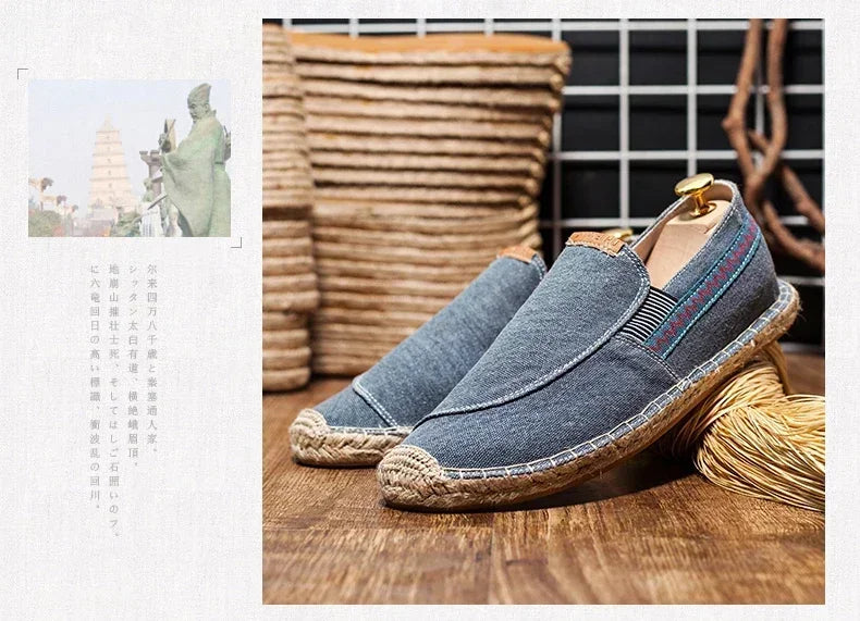 Mens Casual Vintage Loafers Flat Hemp Bottom Fishermen Shoes Driving Soft Shoes Holiday Beach Sailing Bohemian Autumn Size 38-45