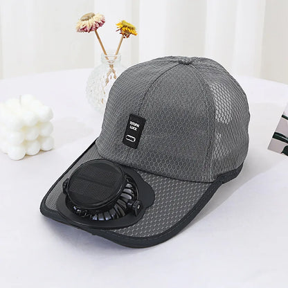 Solar Powered Cap with Fan Summer Breathable Mesh Sun Protection Outdoor Baseball Hat for Men USB Rechargeable Cooling Headwear