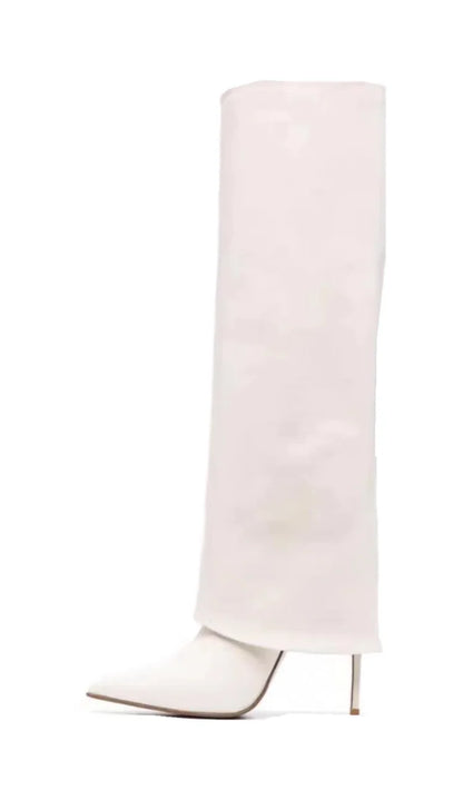 Autumn and Winter New Women's Knee High Leather Boots, Pointed Thin High-heeled Skirt Boots, Black Plus Size Long Boots