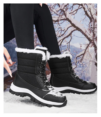 Mid-tube Boots Women's Cotton Boots Plus Velvet Non-Slip Autumn and Winter Snow Boots Women's Korean Fashion Thick-soled Antifre