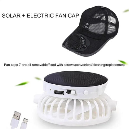 Solar Powered Cap with Fan Summer Breathable Mesh Sun Protection Outdoor Baseball Hat for Men USB Rechargeable Cooling Headwear