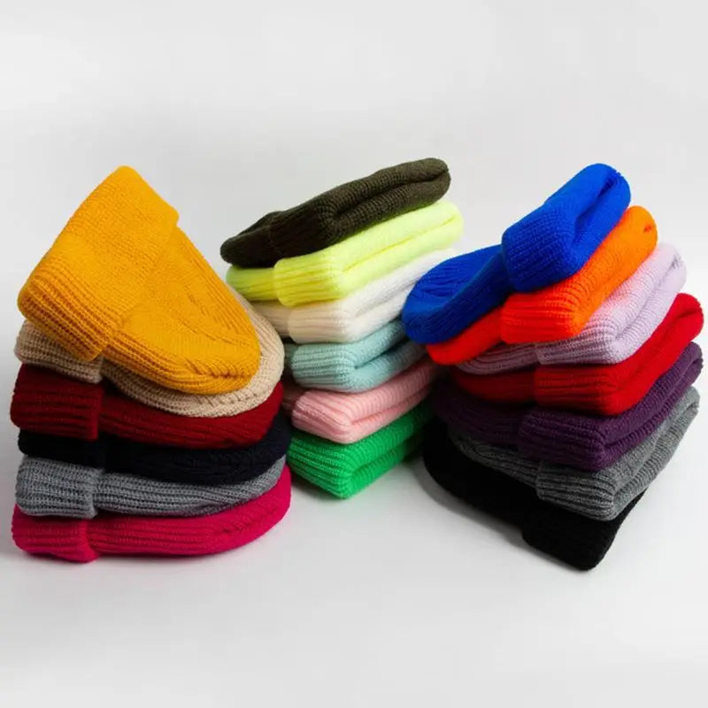 2025 Boys Girls Winter Knitted Beanies Solid Keep Warm Loop Small Beanie Caps Keep Head Warm Winter Hats Yellow Red