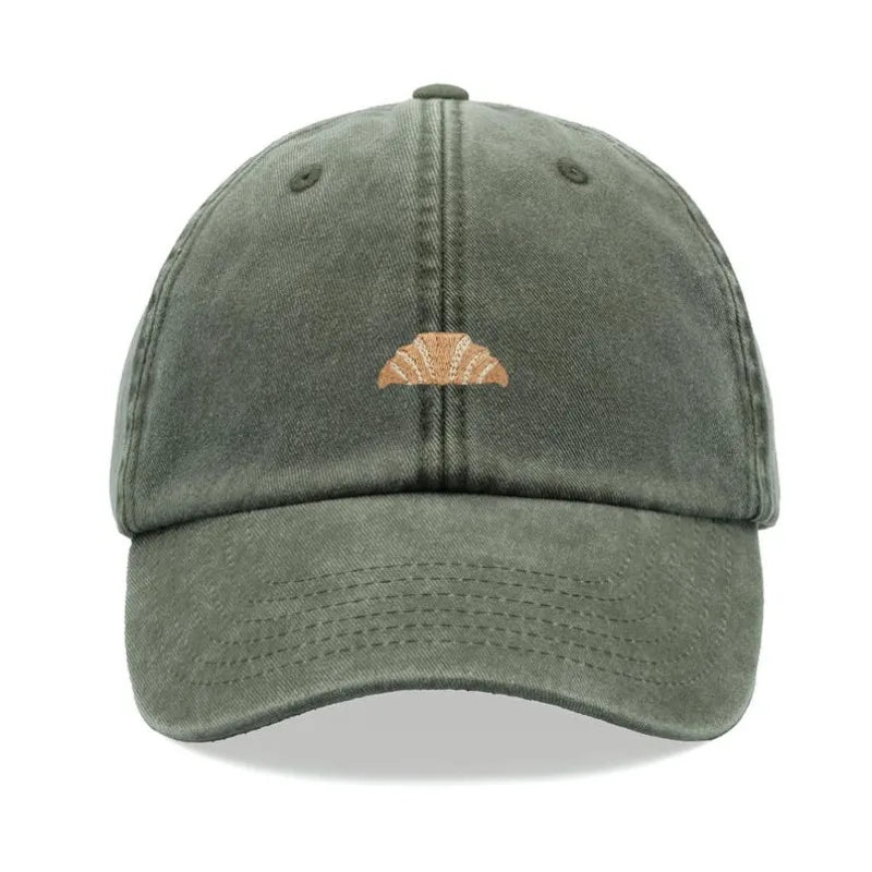 1pc Croissant Printing Retro Baseball Caps,leisure Washed Unisex Dad Hat Adjustable Faded Sports Sun Food Hiking Summer Holiday