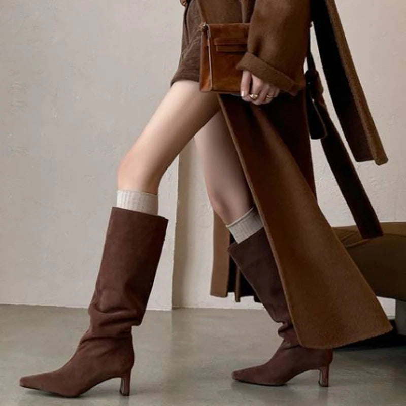 JOZHAMTA Size 34-43 2026 Women Real Leather Long Boots Fashion High Heels Shoes For Winter Boots Office Lady Daily Dress Shoes