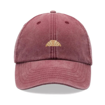 1pc Croissant Printing Retro Baseball Caps,leisure Washed Unisex Dad Hat Adjustable Faded Sports Sun Food Hiking Summer Holiday