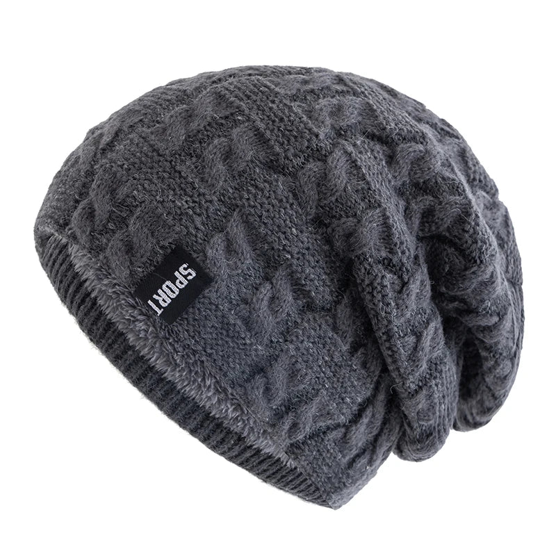 New Women Winter Hats Female Sports Label Casual Beanie Hat Fleece Lined Warm Knitted Hats
