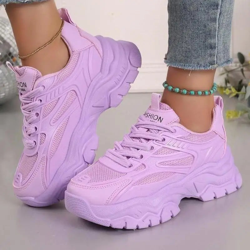 Women Purple Platform Sports Shoes Women Thick Sole Breathable Black Casual Shoes Fashion Slip On 2025 Outdoor Walking Sneakers