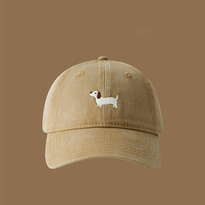 New Embroidered Dachshund Washed Cotton Baseball Cap Fashion Women Adjustable Wide Brim Trucker Hat Outdoor Men Snapback Caps