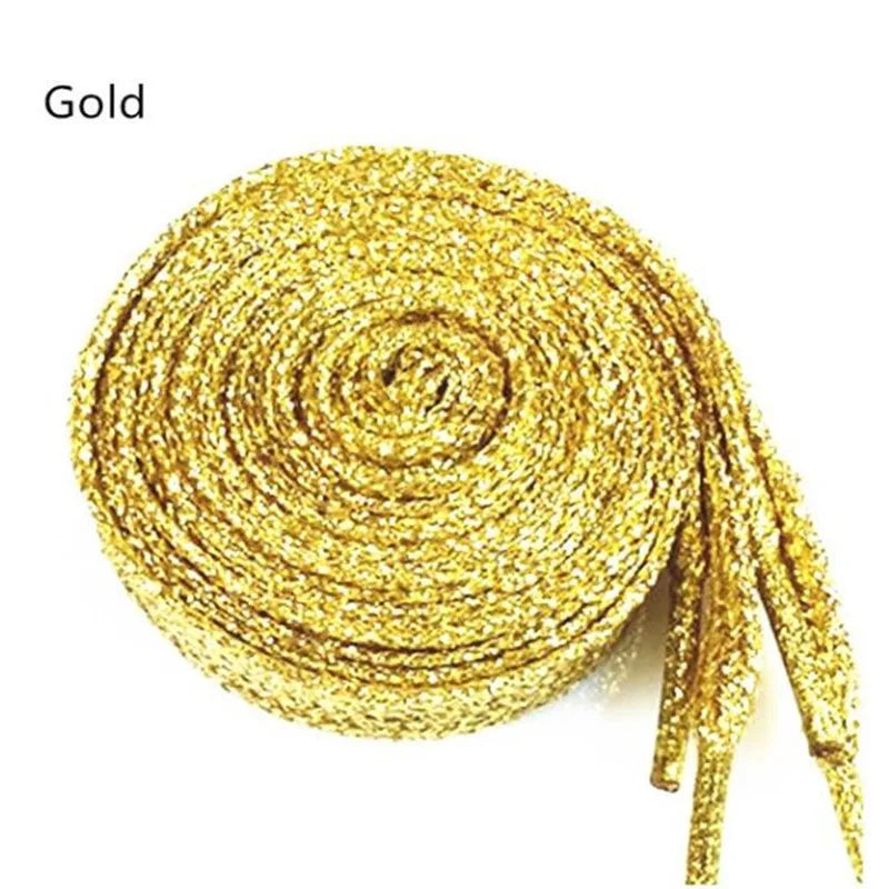 1 Pair Shiny Gold Silver Thread Shoelaces Glitter Flat Shoelaces Sparkly Bootlaces Colors Shimmering 110cm Shoe Laces Colored