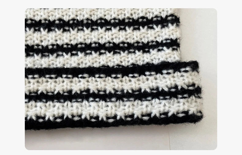 New Japanese Streetwear Harajuku Beanie Little Devil Striped Knitted Hat Women Girls Autumn Winter Cute Cat Ears Cap