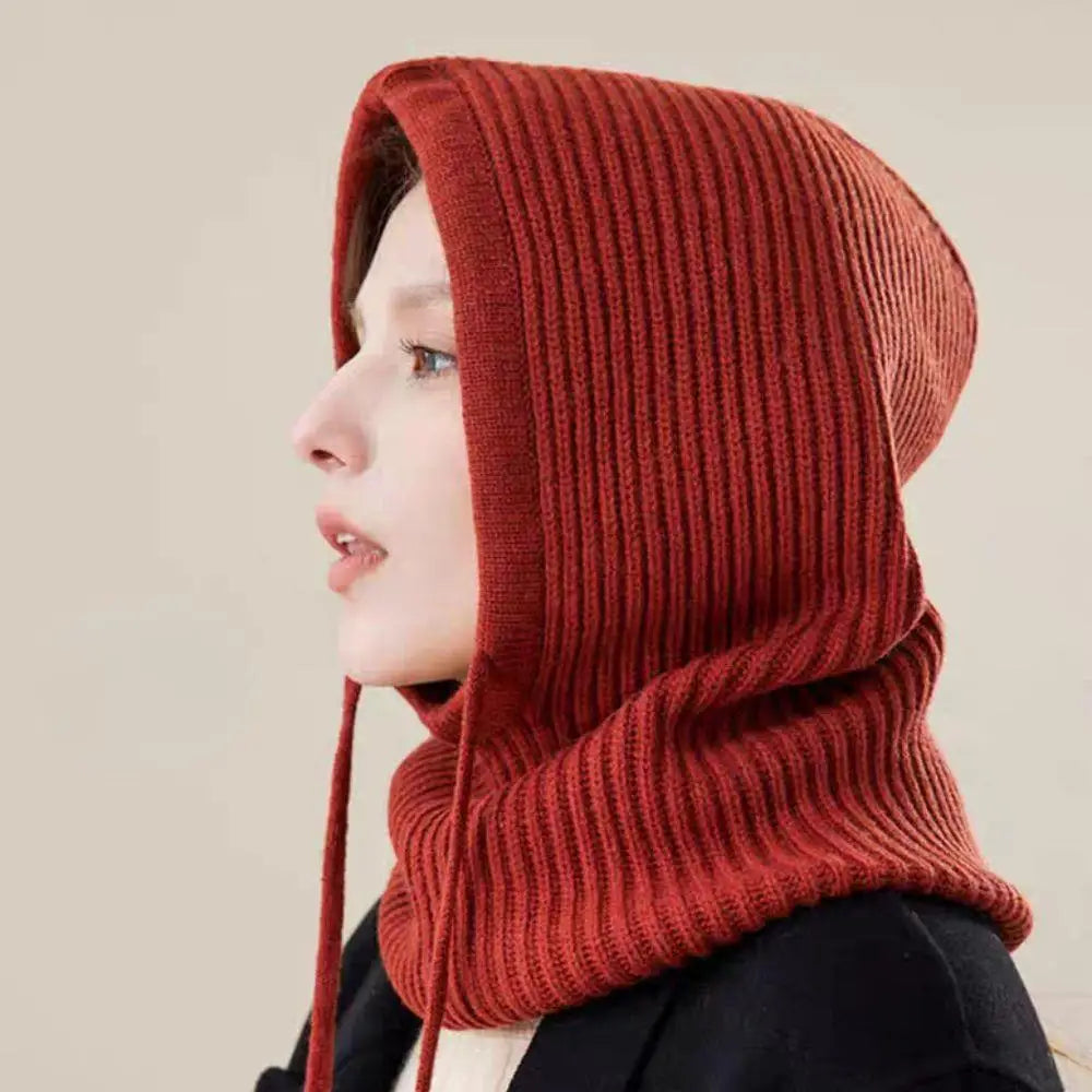 Knitted Soft Women Balaclava Hat Fashion Fake Collar Hooded Hat Neck Collar Warmer Beanies Cap Ear Protection Bonnet Hooded Caps