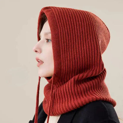 Knitted Soft Women Balaclava Hat Fashion Fake Collar Hooded Hat Neck Collar Warmer Beanies Cap Ear Protection Bonnet Hooded Caps