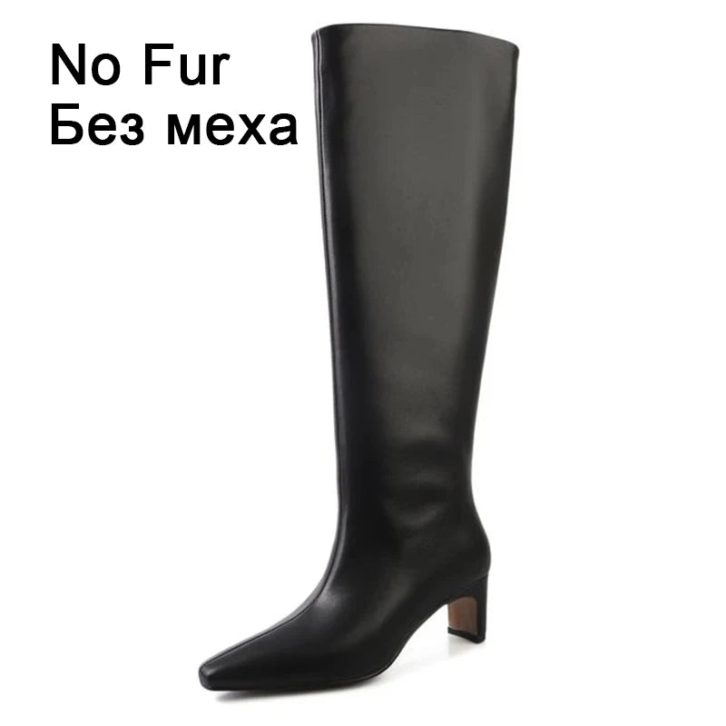 JOZHAMTA Size 34-43 2026 Women Real Leather Long Boots Fashion High Heels Shoes For Winter Boots Office Lady Daily Dress Shoes