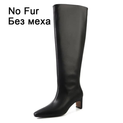 JOZHAMTA Size 34-43 2026 Women Real Leather Long Boots Fashion High Heels Shoes For Winter Boots Office Lady Daily Dress Shoes