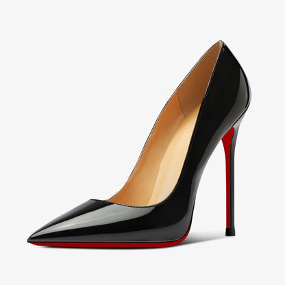 Red pointed high-heeled shoes for women 2025, new slim heel patent leather French sexy plus size black professional single shoes