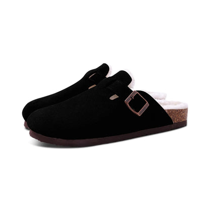 Comwarm Fur Lined Clogs For Women Men Winter Fuzzy Cork Slippers Fur Cork Mules Short Plush House Cork Shoes Winter zuecos mujer