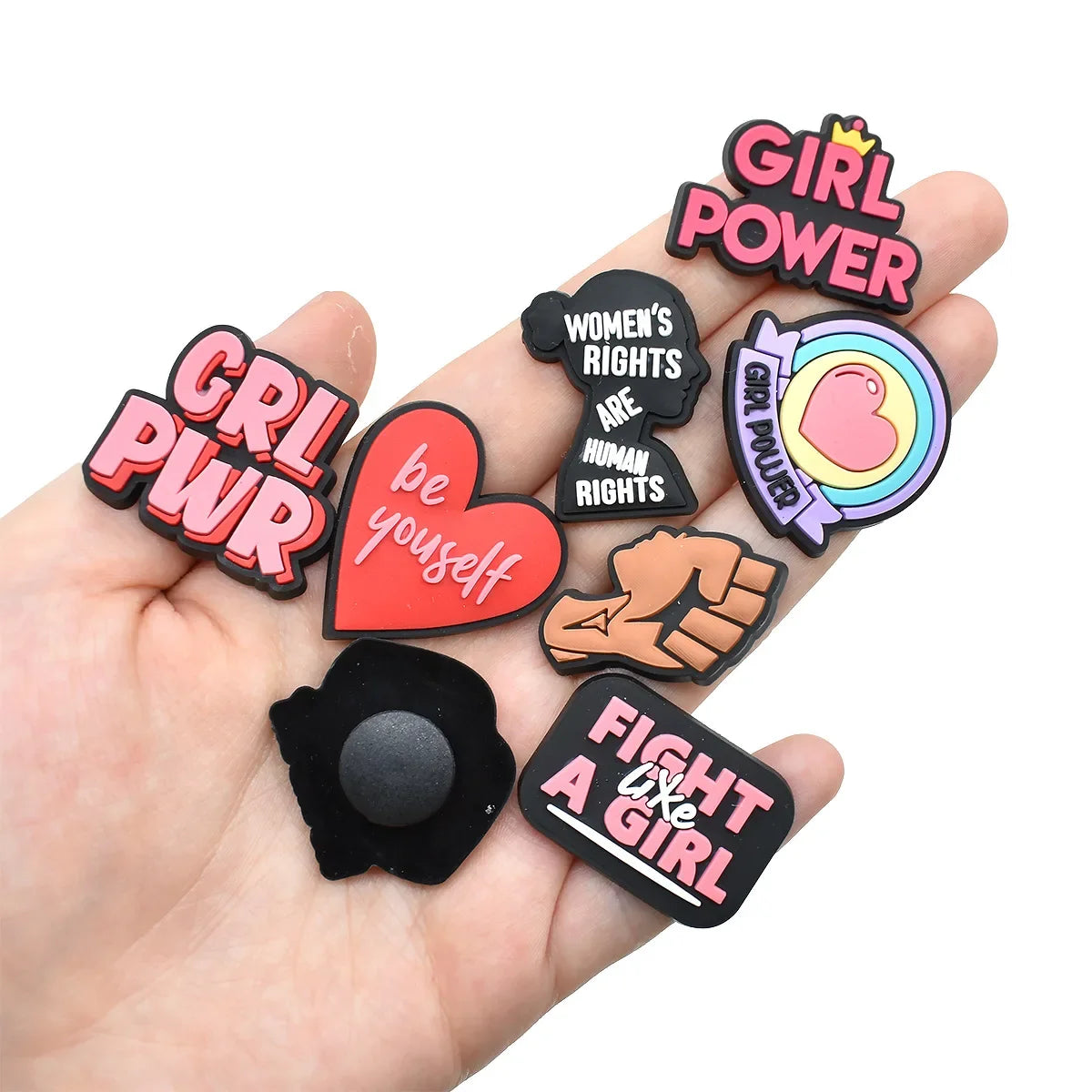 Cute Pink Power Shoe Charms Decoration for Crocs Pin Accessories Charms Bracelet Wristband DIY Shoe Women Party Gifts