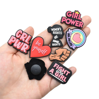 Cute Pink Power Shoe Charms Decoration for Crocs Pin Accessories Charms Bracelet Wristband DIY Shoe Women Party Gifts