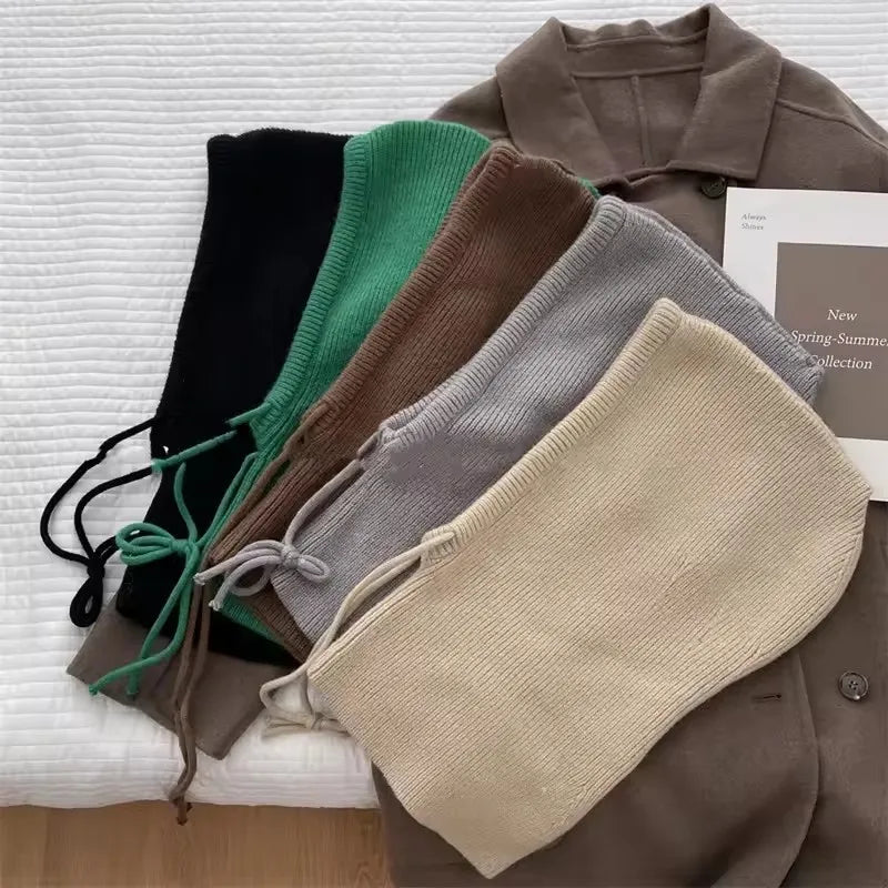 Knitted Hooded Caps Winter Balaclava Hats Women Outdoor Warmer Drawstring Hats One-piece Neck Collar Beanies Cap
