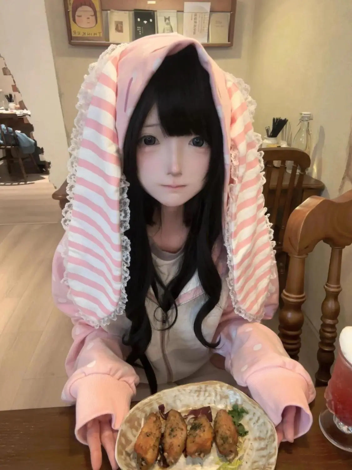 Japanese Kawaii Rabbit's Ears Hoodies Loose Polka Dot Patchwork Women Grunge Hoody Y2k Aesthetic Fairy Strawberry Sweatshirt