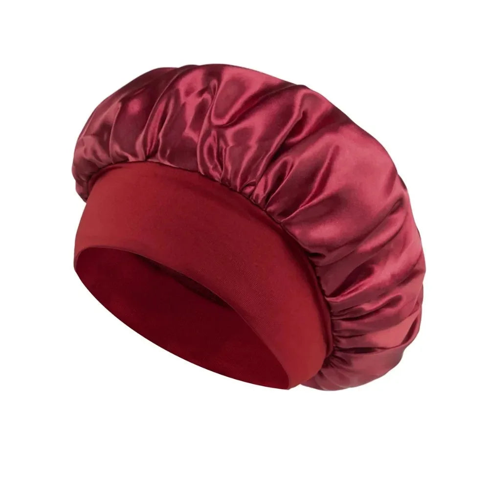 1pcs Newly Silk Bonnet for Wide-brimmed Sleeping Satin Hair Bonnets Soft Elastic Band for Women Men Curly Hair Use