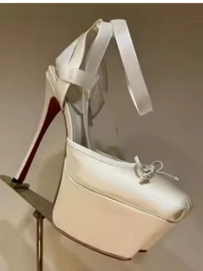 European and American Summer Women's Thick Bottom Stiletto Sandals Square Headband Butterfly Wedding Party Ballet High Heels