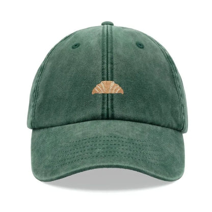 1pc Croissant Printing Retro Baseball Caps,leisure Washed Unisex Dad Hat Adjustable Faded Sports Sun Food Hiking Summer Holiday