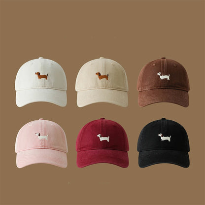 New Embroidered Dachshund Washed Cotton Baseball Cap Fashion Women Adjustable Wide Brim Trucker Hat Outdoor Men Snapback Caps
