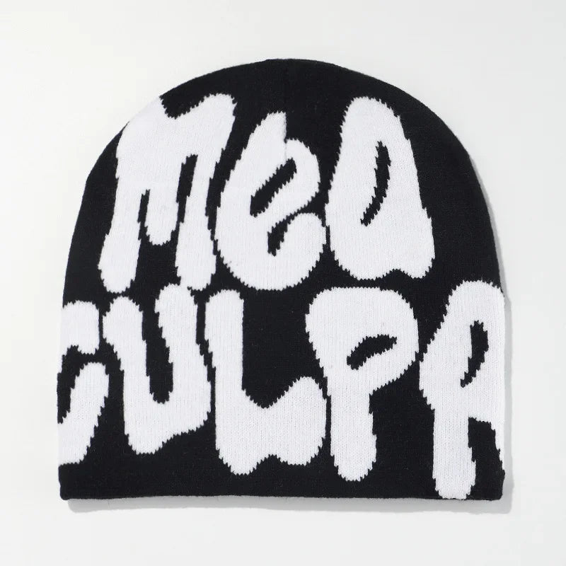 Mea Culpas Beanies Hats For Women Men Autumn Winter Fashion Printed Wool Acrylic Knitted Caps Bonnet Kpop Elastic Skullies Hat