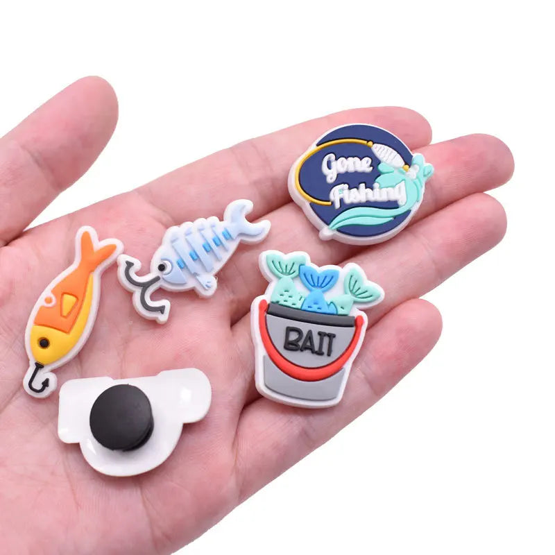 go fishing series PVC shoe Charms Slippers Buckle combination Fit Wristbands accessories Decoration Bands gift unisex party