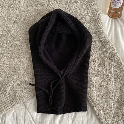 Knitted Soft Women Balaclava Hat Fashion Fake Collar Hooded Hat Neck Collar Warmer Beanies Cap Ear Protection Bonnet Hooded Caps