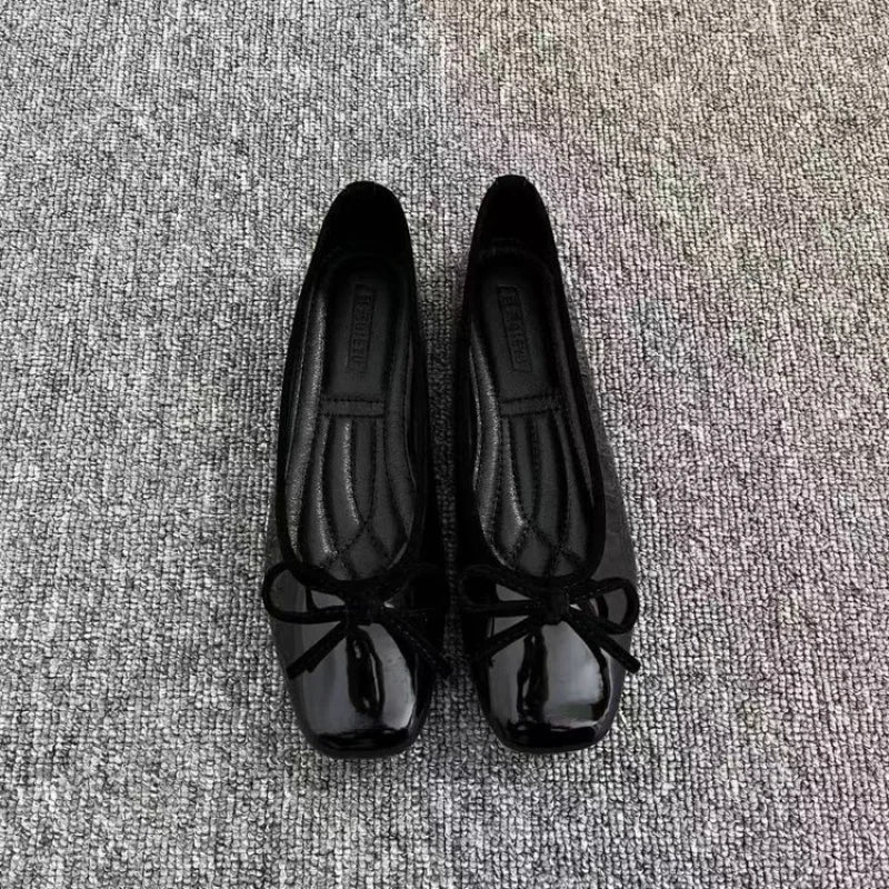 New Bowknot Shallow Soft-soled Women’s Loafers, French-style Versatile Square-toe Flats, Flat Ballet Shoes Spring and Autumn