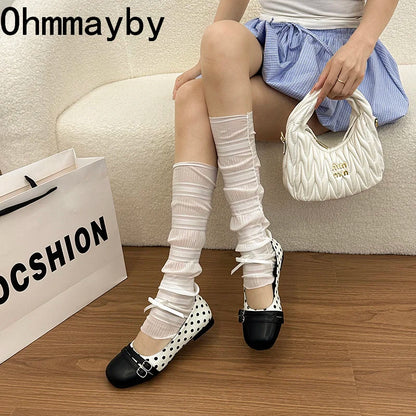 Polka Dot Women Ballet Flats Comfortable Round Toe Slip On Shoes 2026 New Spring Autumn Vintage Ladies Dress Mary Jane Shoes