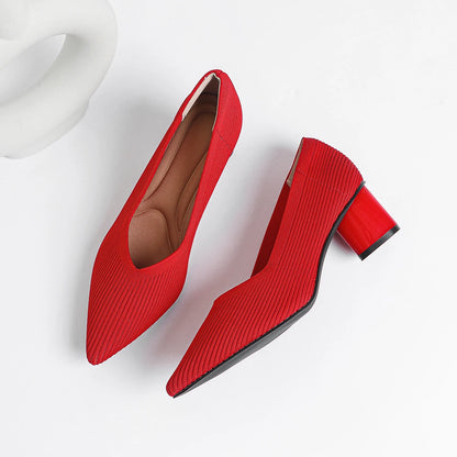 Women's high heels, pointed knit breathable and comfortable shoes (5cm high), new for autumn 2024