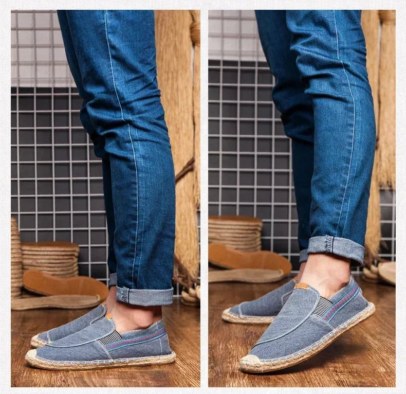 Mens Casual Vintage Loafers Flat Hemp Bottom Fishermen Shoes Driving Soft Shoes Holiday Beach Sailing Bohemian Autumn Size 38-45