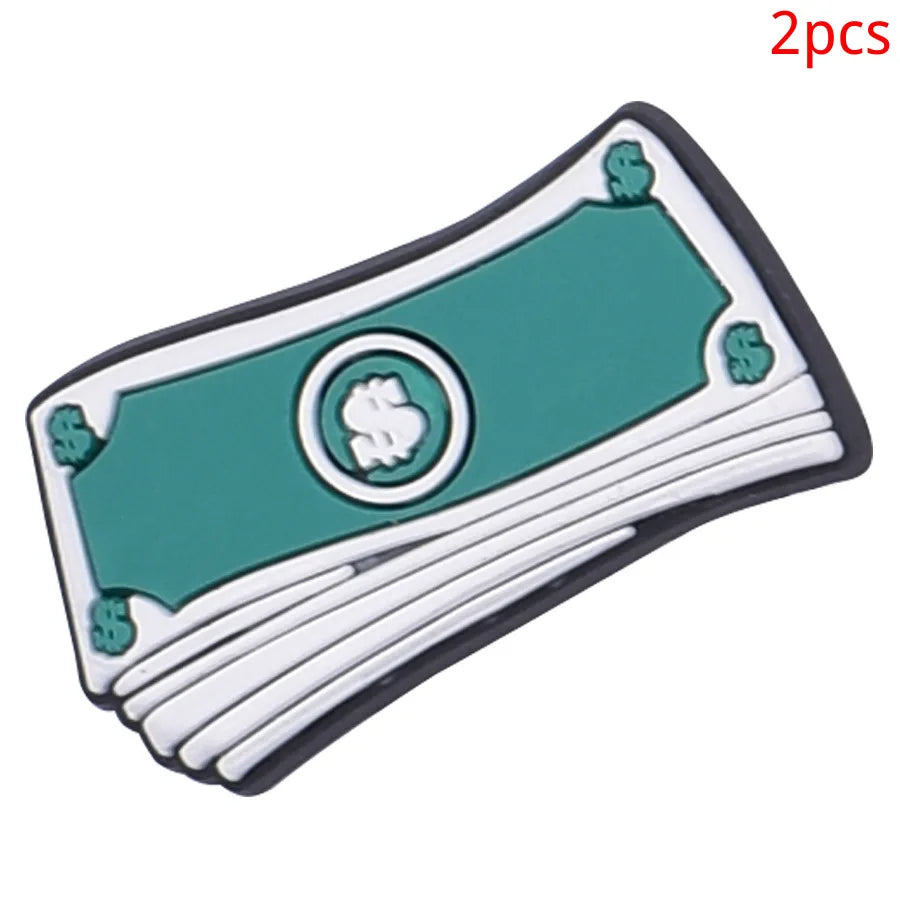 2pcs Lot Coin Money Shaped Character Shoe Buckles Charms Combination Designer for Women Accessories for Girls Adults Unisex Gift