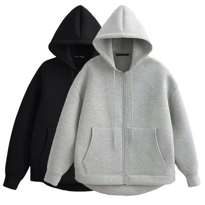 HXAO Women's Hoodie Oversized Zip up Hoodies Women Autumn Winter Long sleeve Outerwears Sweatshirt with zipper Y2k Hoodie Top