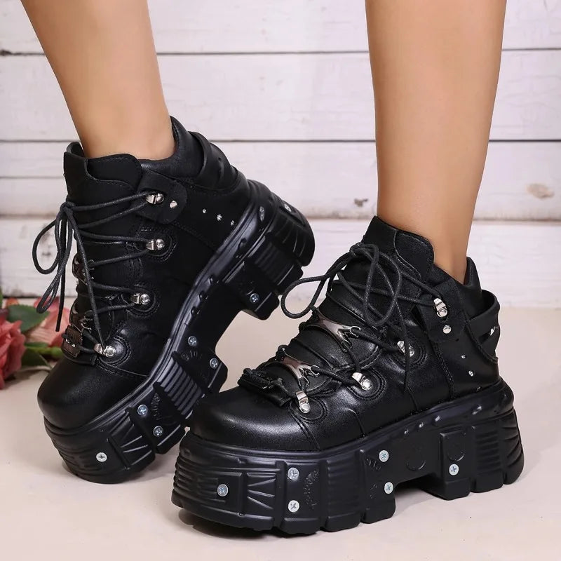 New Platform Women's Personality Casual Sneakers Autumn Round Toe Strappy Heels