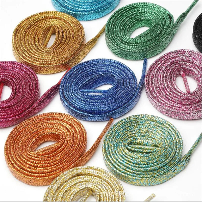 1 Pair Shiny Gold Silver Thread Shoelaces Glitter Flat Shoelaces Sparkly Bootlaces Colors Shimmering 110cm Shoe Laces Colored