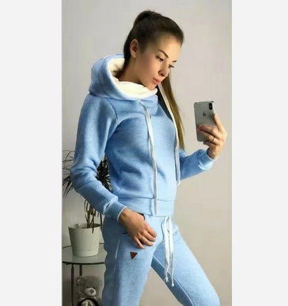 Solid Women Tracksuit Casual Hoodies Sweatshirt Pant Set Lounge Wear Sport Suit 2PCS Autumn Winter Clothes