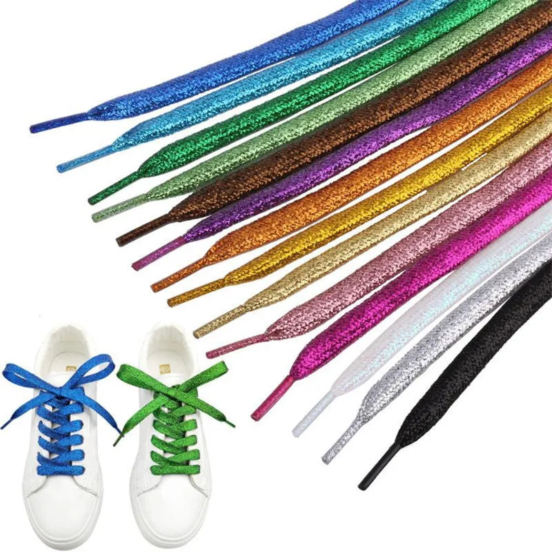 1 Pair Shiny Gold Silver Thread Shoelaces Glitter Flat Shoelaces Sparkly Bootlaces Colors Shimmering 110cm Shoe Laces Colored
